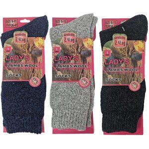 Women Lamb Wool Socks, Heavy Duty Winter Warm Boots Crew Sock Marled 3-Pairs NWT